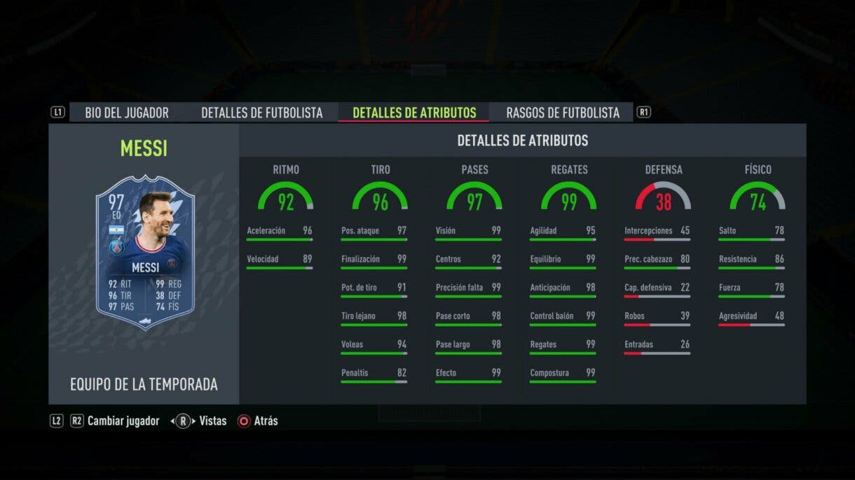 Stats in game Messi TOTS FIFA 2 Ultimate Team