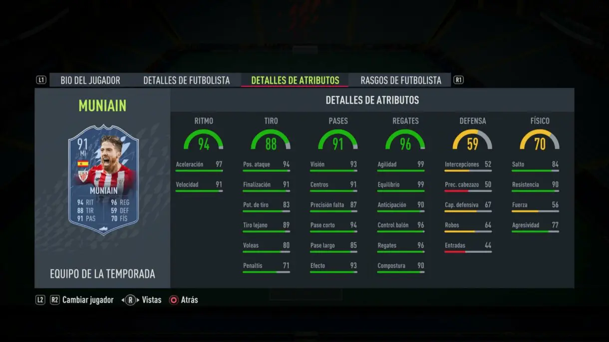 Stats in game Muniain TOTS FIFA 22 Ultimate Team