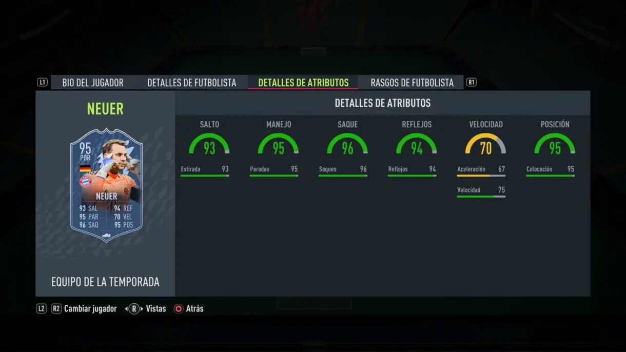 Stats in game Neuer TOTS FIFA 22 Ultimate Team