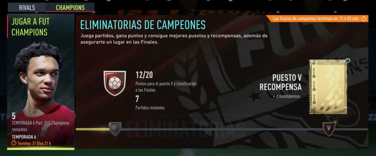 Menú general de FUT Champions FIFA 22 Ultimate Team