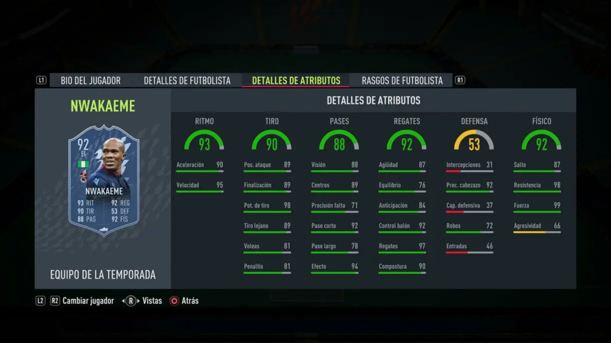 Stats in game Nwakaeme TOTS FIFA 22 Ultimate Team