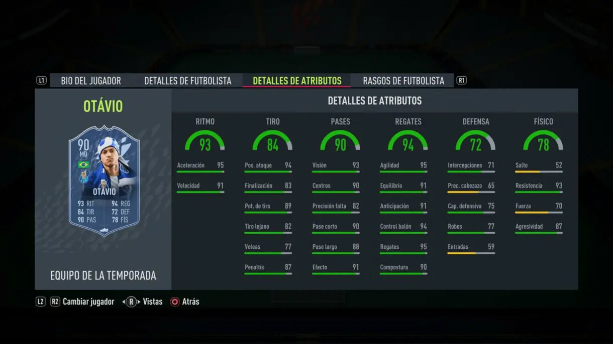 Stats in game Ótavio TOTS FIFA 22 Ultimate Team