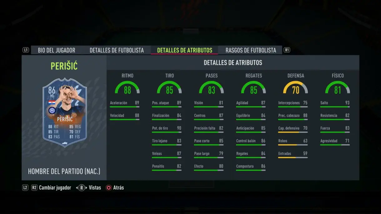 Stats in game Perisic MOTM FIFA 22 Ultimate Team