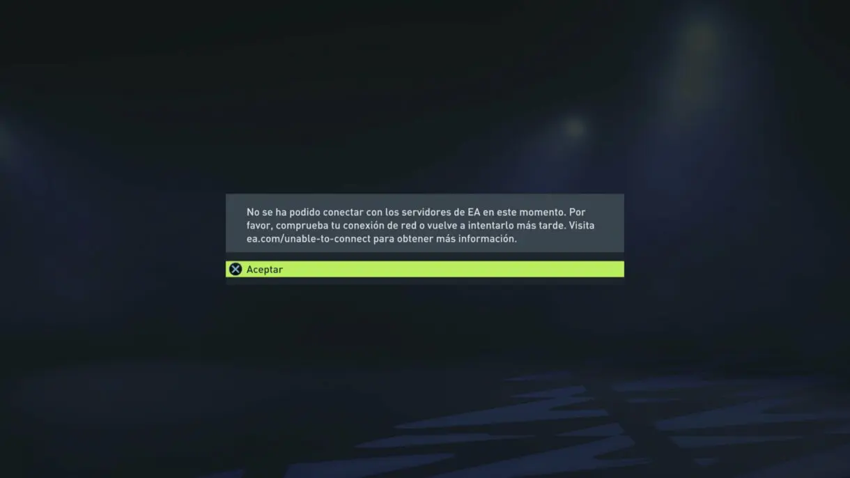 Mensaje problemas de conexión FIFA 22