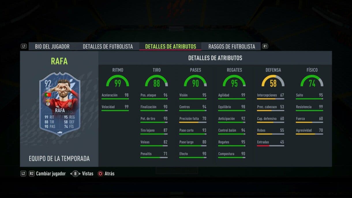 Stats in game Rafa TOTS FIFA 22 Ultimate Team
