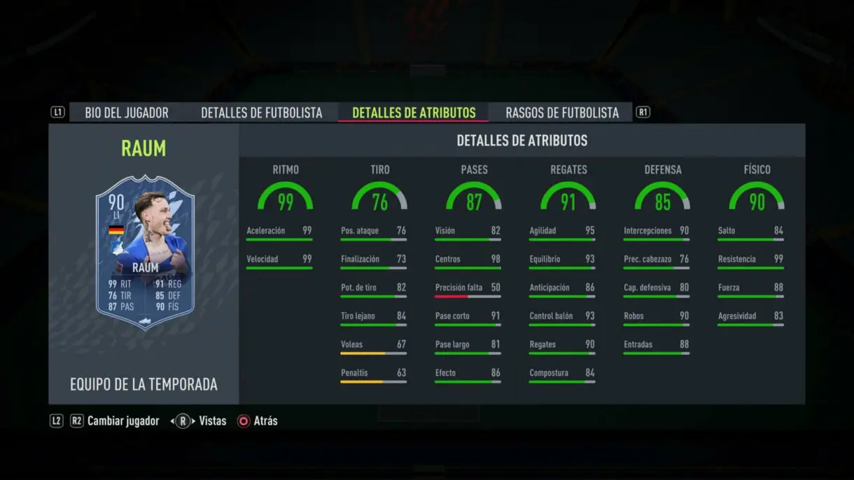 Stats in game Raum TOTS FIFA 22 Ultimate Team