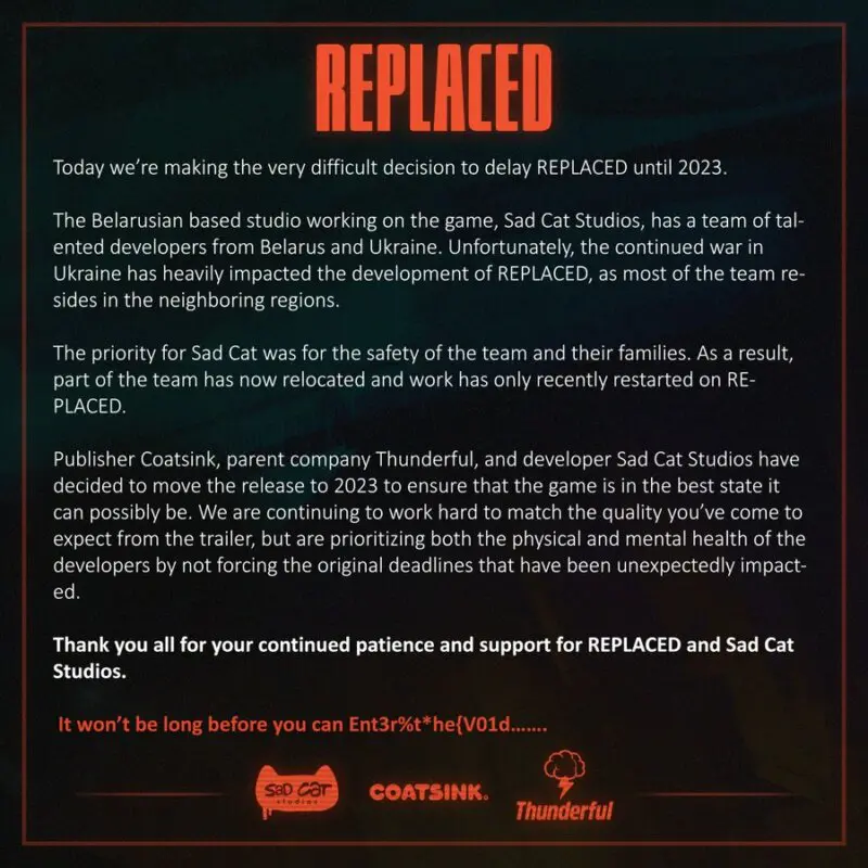 comunicado sobre el retraso de Replaced