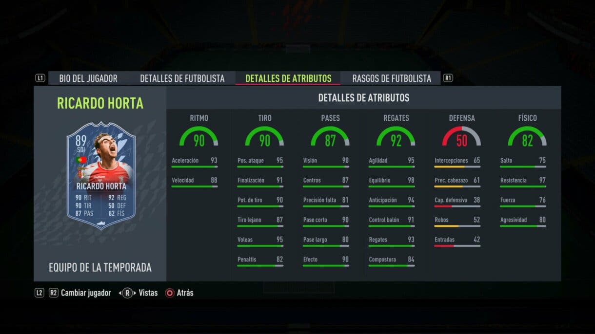 Stats in game Ricardo Horta TOTS FIFA 22 Ultimate Team