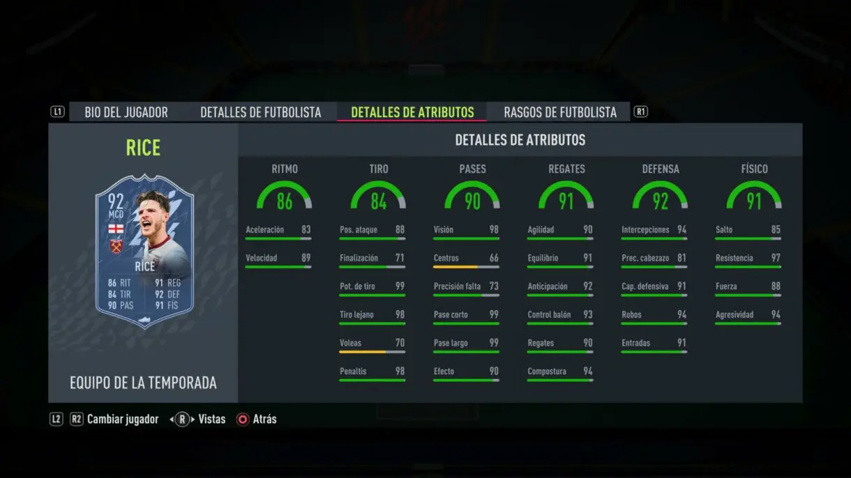 Stats in game Rice TOTS FIFA 22 Ultimate Team