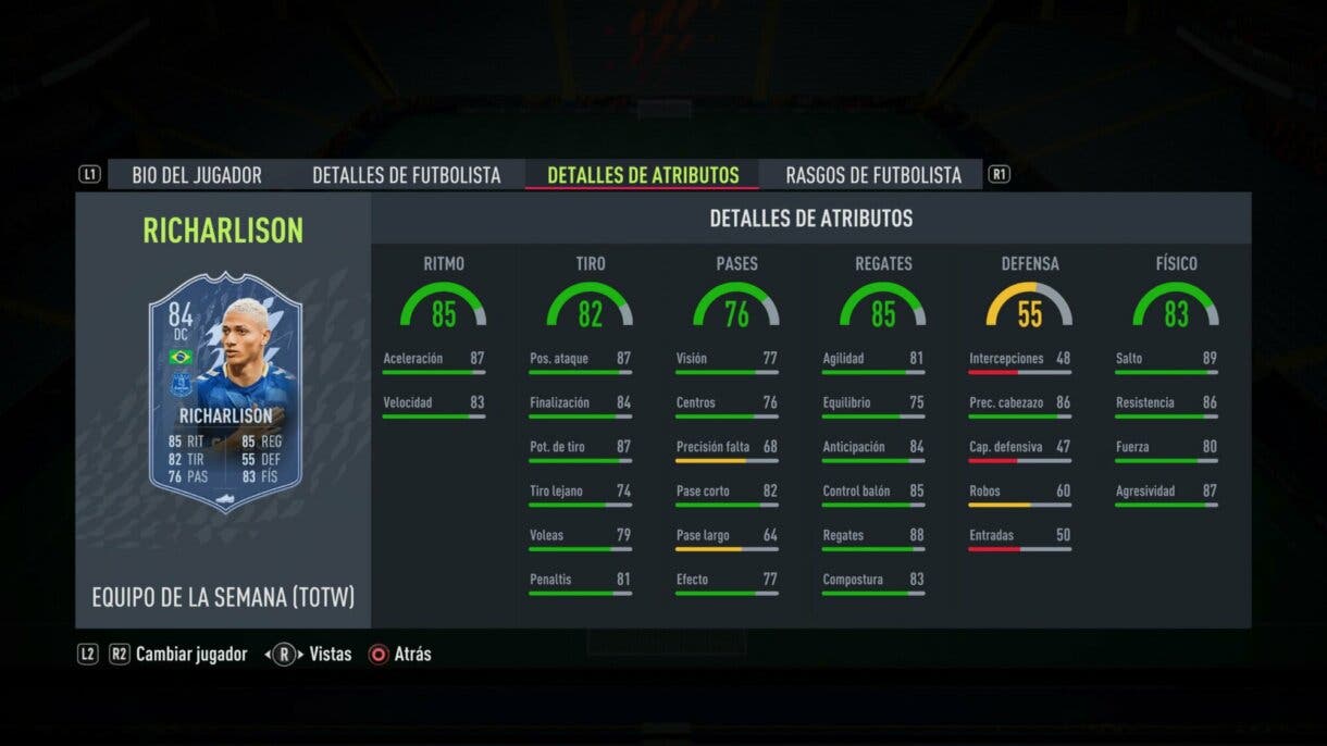 Stats in game Richarlison IF FIFA 22 Ultimate Team
