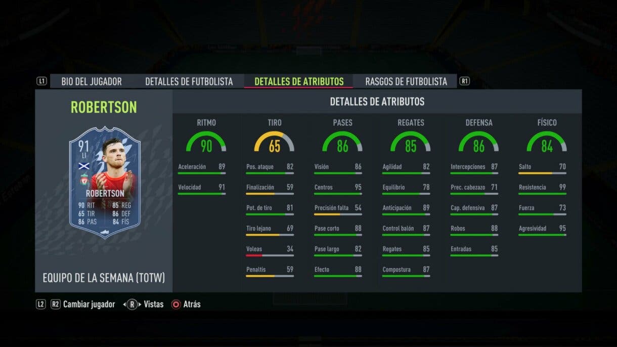 Stats in game Robertson FIF FIFA 22 Ultimate Team