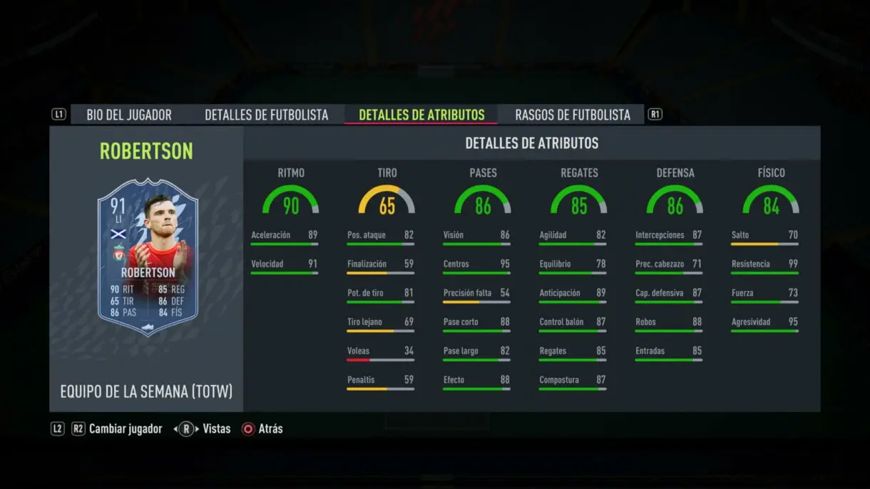 Stats in game Robertson FIF FIFA 22 Ultimate Team