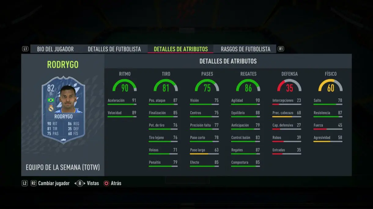 Stats in game Rodrygo IF FIFA 22 Ultimate Team