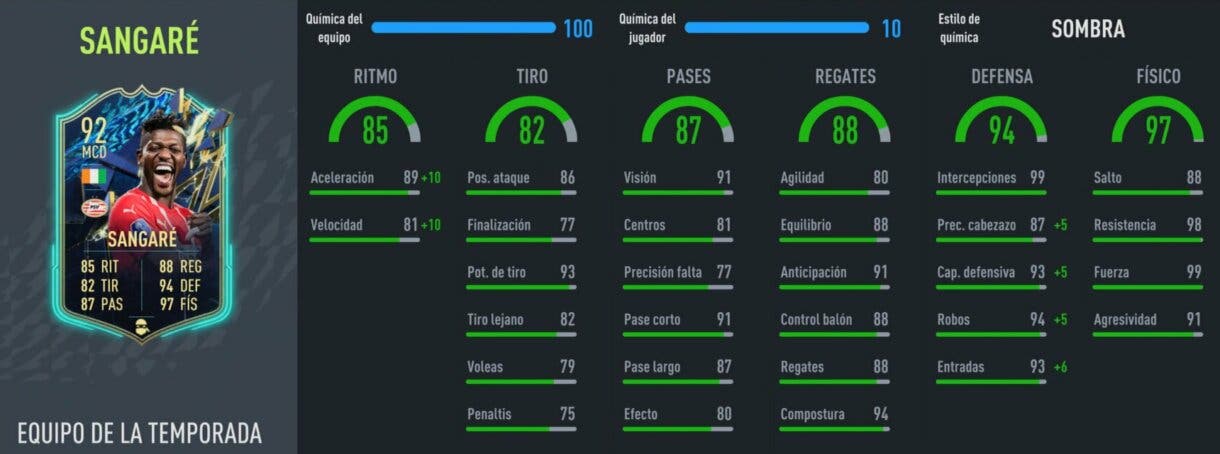 Stats in game Sangaré TOTS FIFA 22 Ultimate Team