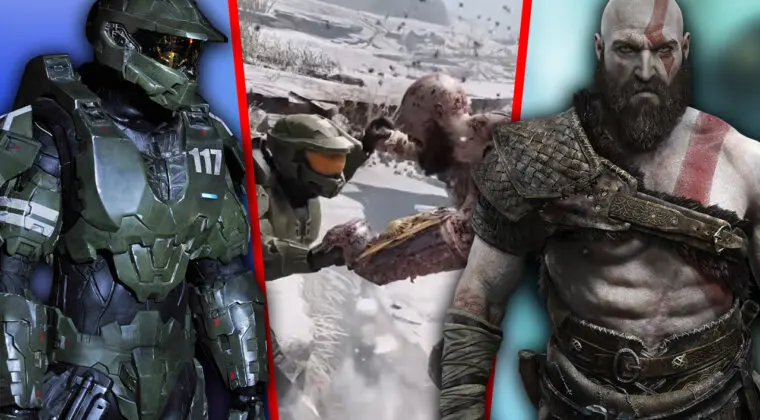Imagen de Kratos le parte la cara al Jefe Maestro (Halo) gracias a este mod para God of War
