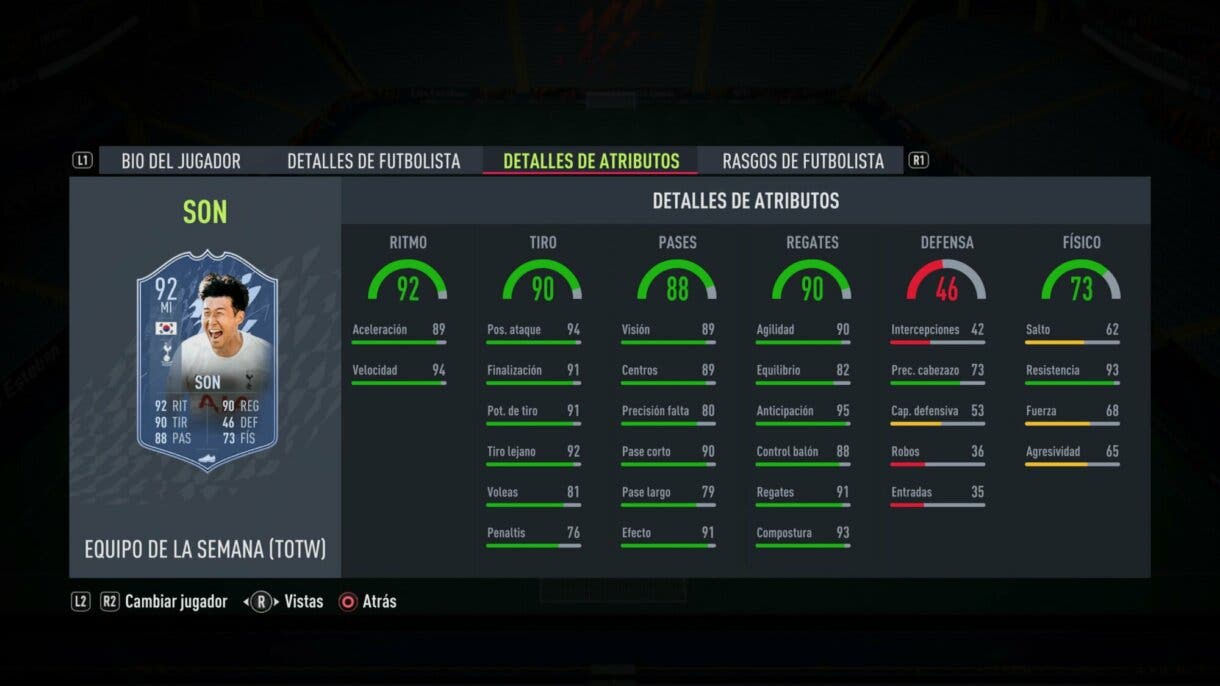 Stats in game Son TIF FIFA 22 Ultimate Team