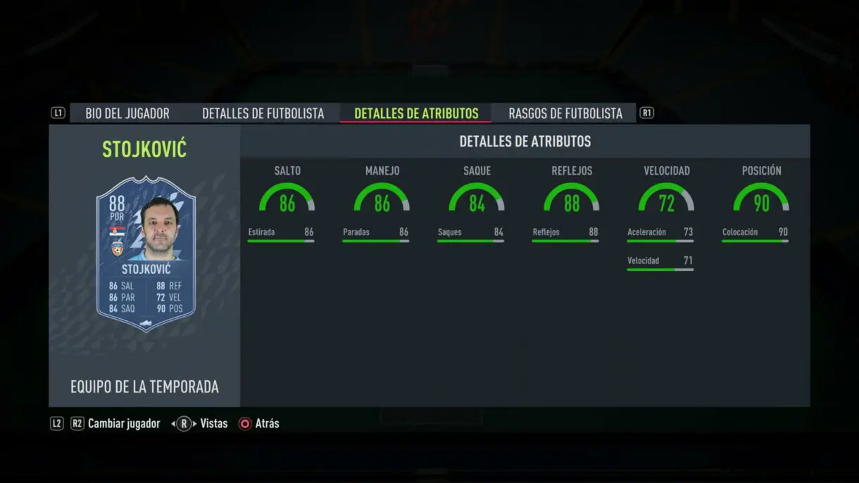 Stats in game Stojkovic TOTS FIFA 22 Ultimate Team