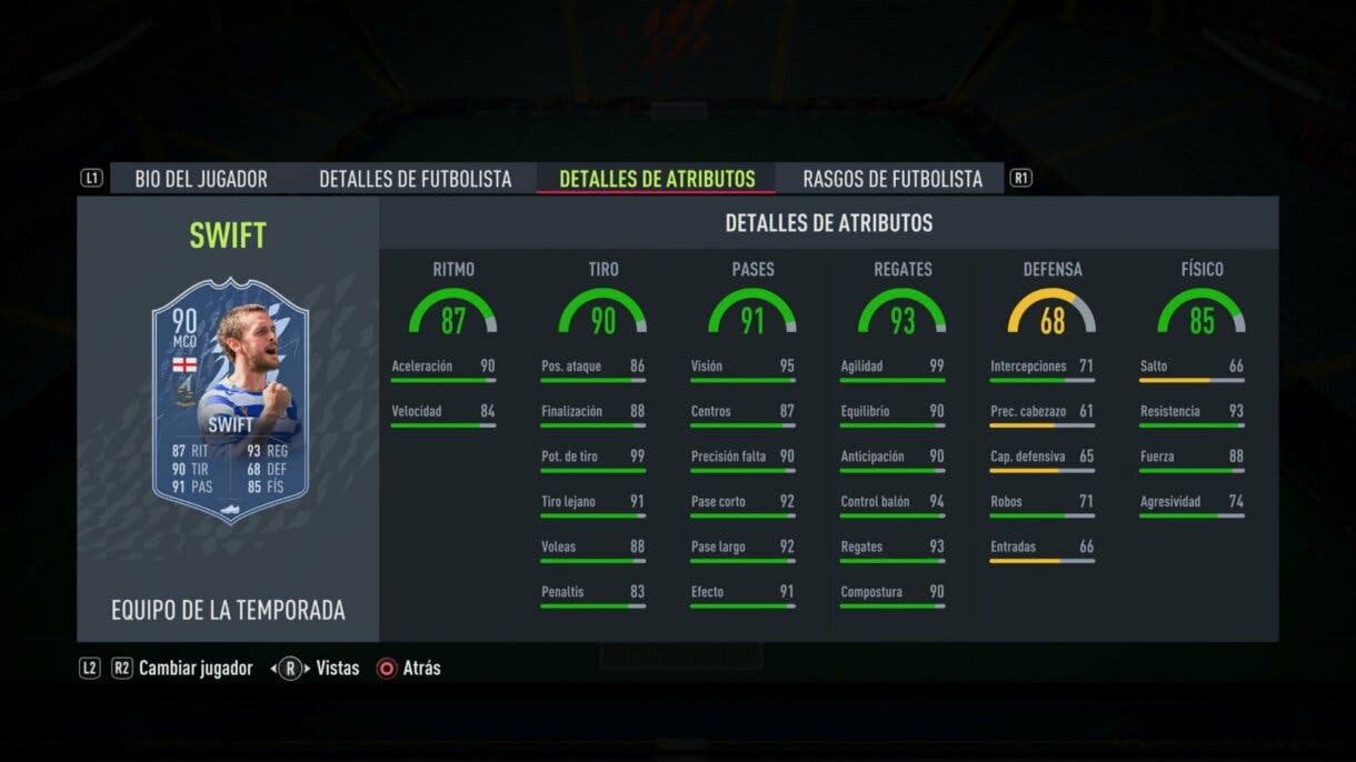 Stats in game SwiftTOTS FIFA 22 Ultimate Team