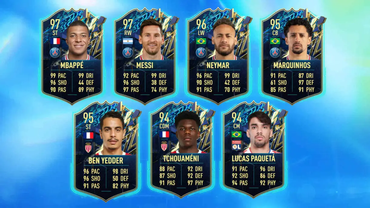 Cartas TOTS filtradas Mbappé, Messi, Neymar, Marquinhos, Ben Yedder, Tchouaméni y Paquetá FIFA 22 Ultimate Team