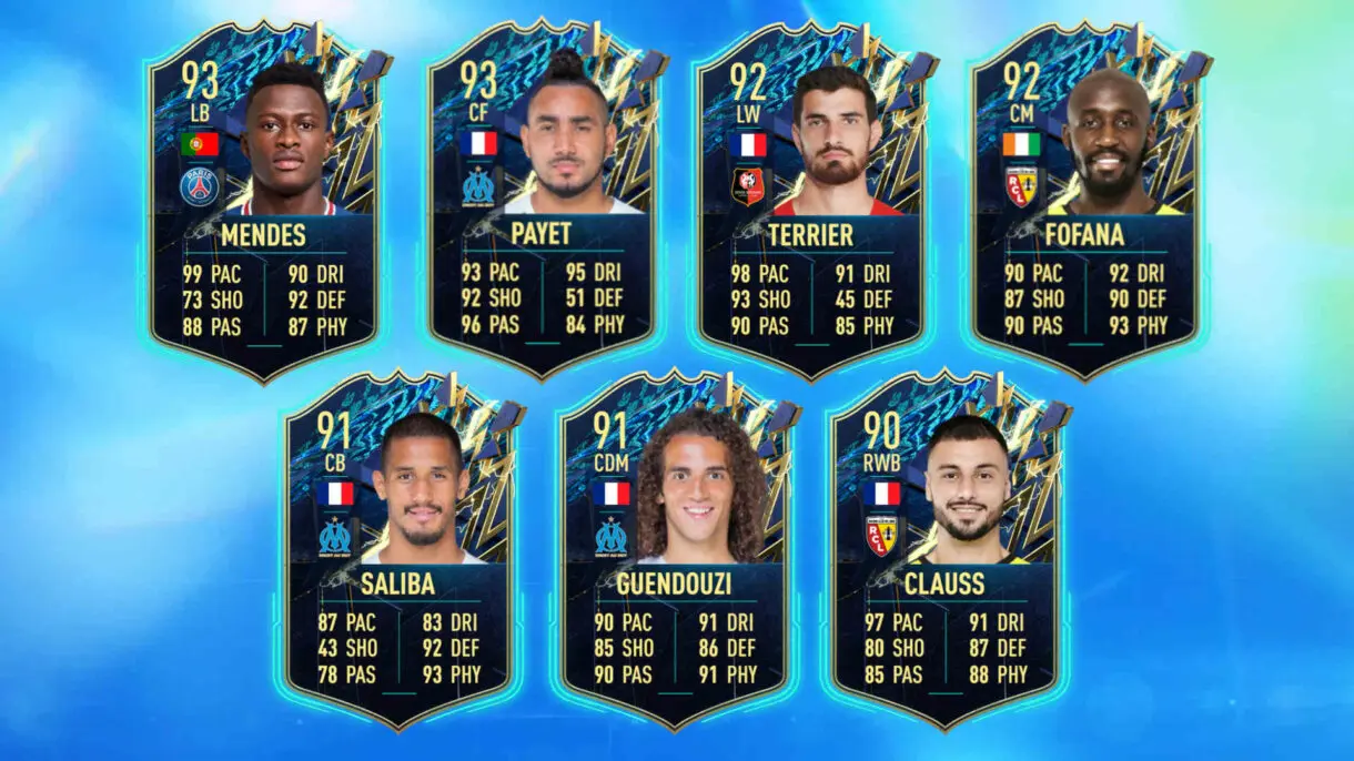 Cartas TOTS filtradas Mendes, Payet, Terrier, Fofana, Saliba, Guendouzi y Clauss FIFA 22 Ultimate Team