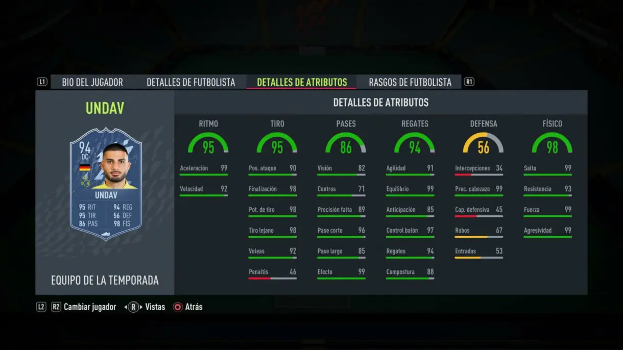 Stats in game Undav TOTS FIFA 22 Ultimate Team