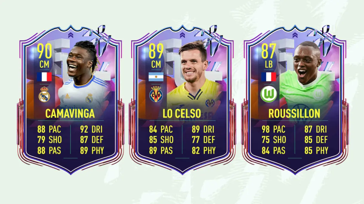 Cartas Camavinga, Lo Celso y Roussillon Fantasy FUT FIFA 22 Ultimate Team