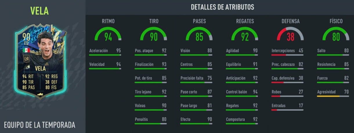 Stats in game Carlos Vela TOTS FIFA 22 Ultimate Team