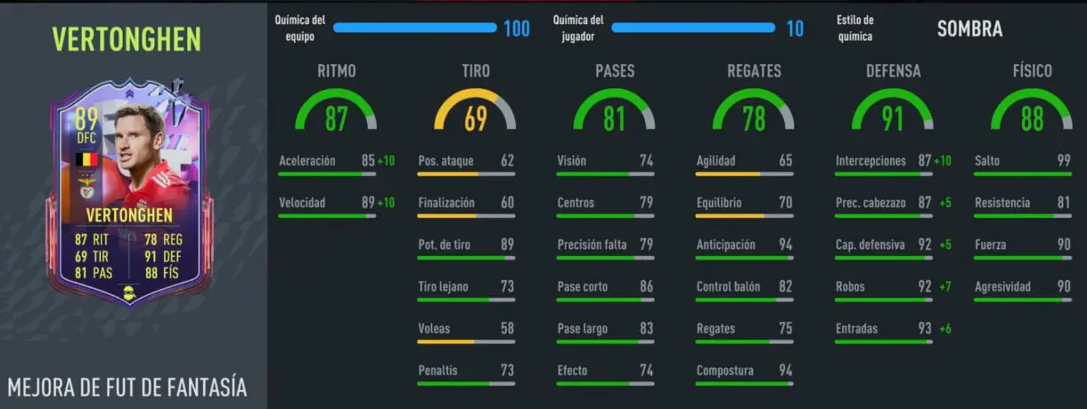 Stats in game Vertonghen FUT Fantasy FIFA 22 Ultimate Team