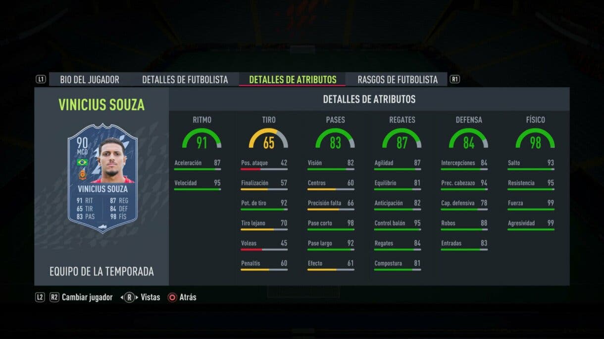 Stats in game Vinicius Souza TOTS FIFA 22 Ultimate Team