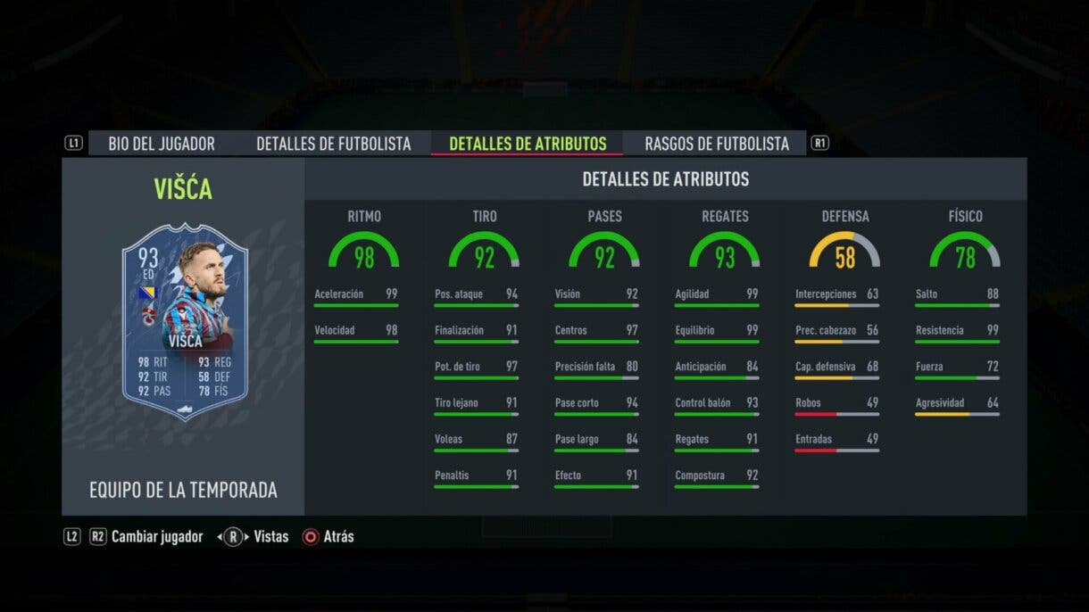 Stats in game Visca TOTS FIFA 22 Ultimate Team