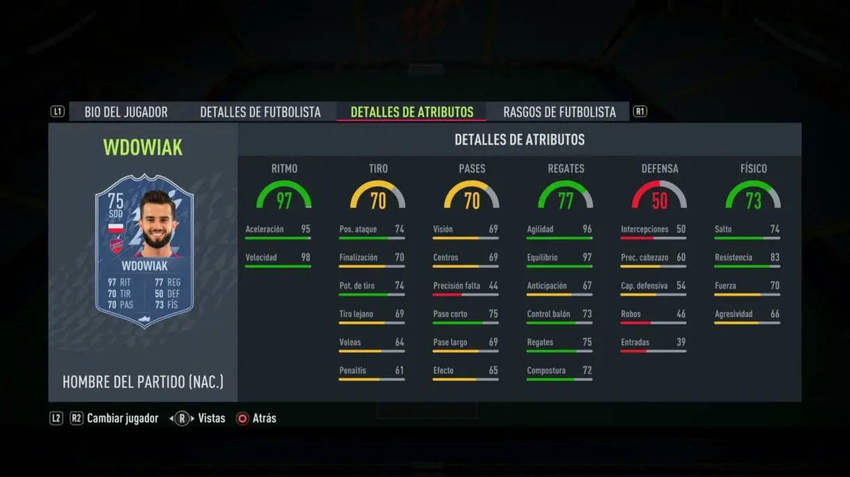 Stats in game Wdowiak MOTM FIFA 22 Ultimate Team