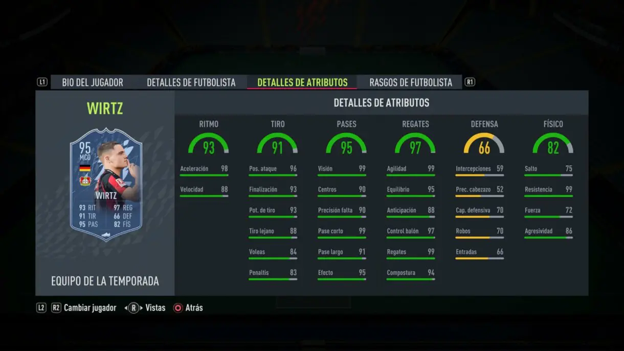 Stats in game Wirtz TOTS FIFA 22 Ultimate Team