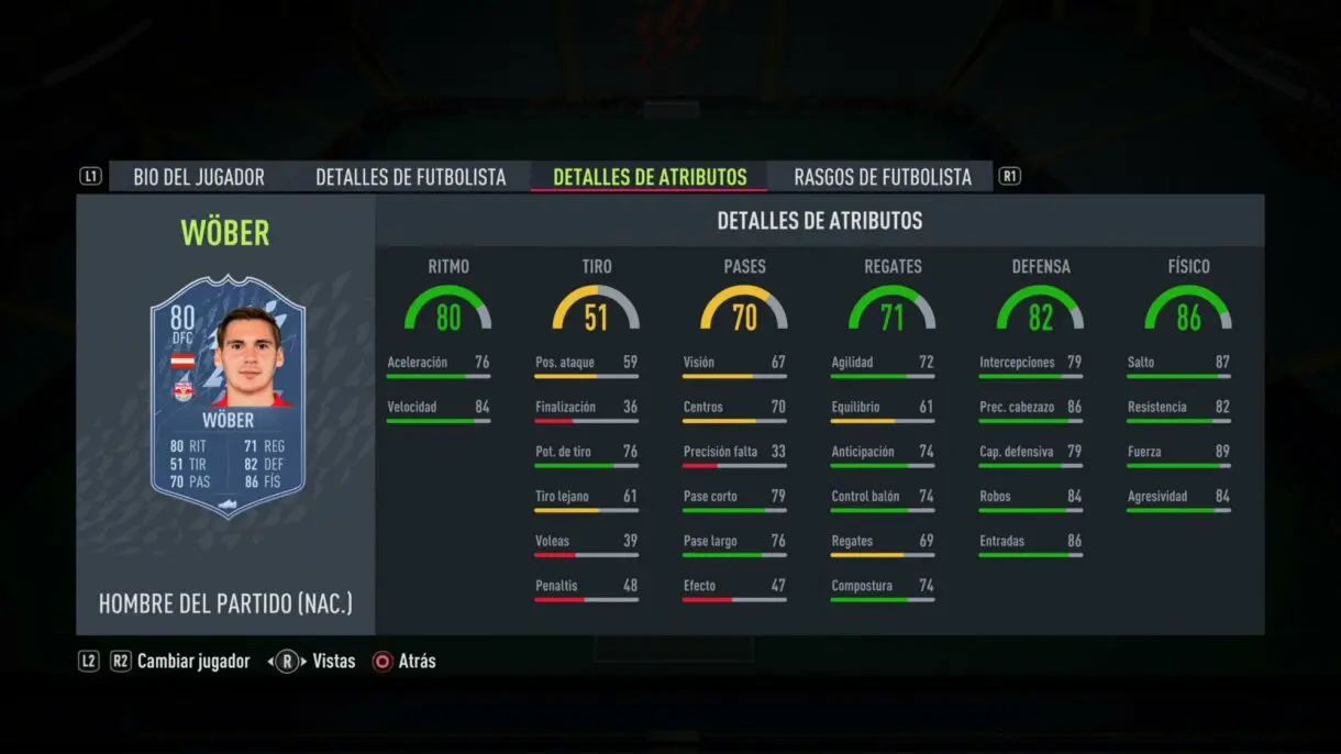 Stats in game Wöber MOTM FIFA 22 Ultimate Team