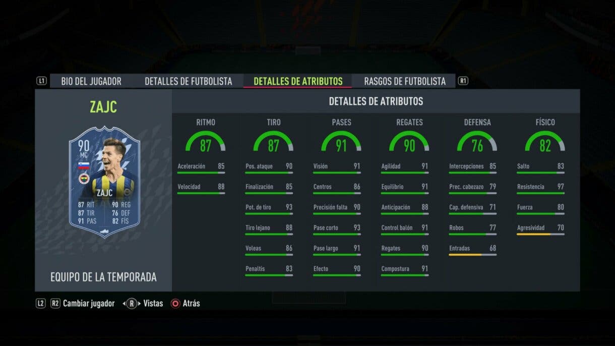 Stats in game Zajc TOTS FIFA 22 Ultimate Team
