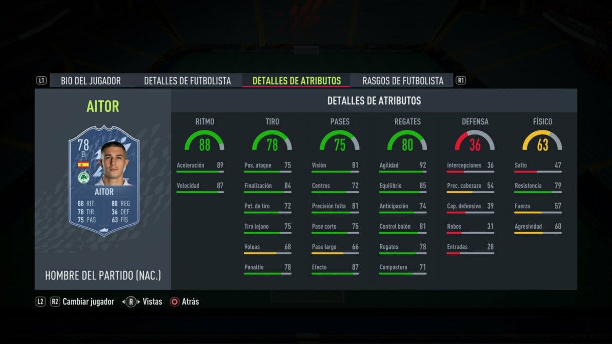 Stats in game Aitor MOTM FIFA 22 Ultimate Team