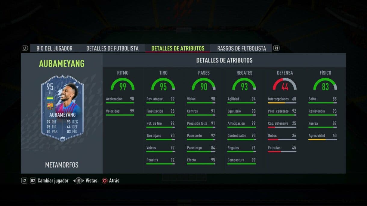 Stats in game Aubameyang Shapeshifters FIFA 22 Ultimate Team