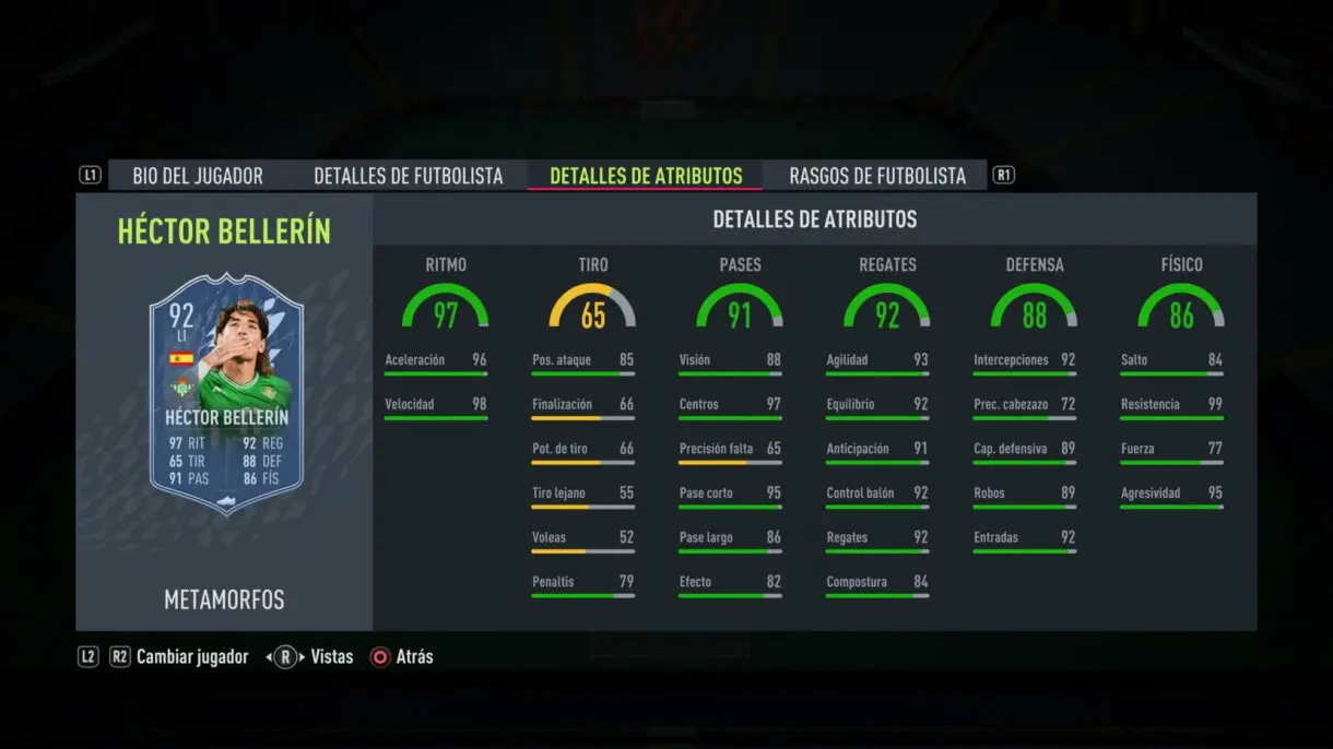 Stats in game Bellerín Shapeshifters FIFA 22 Ultimate Team