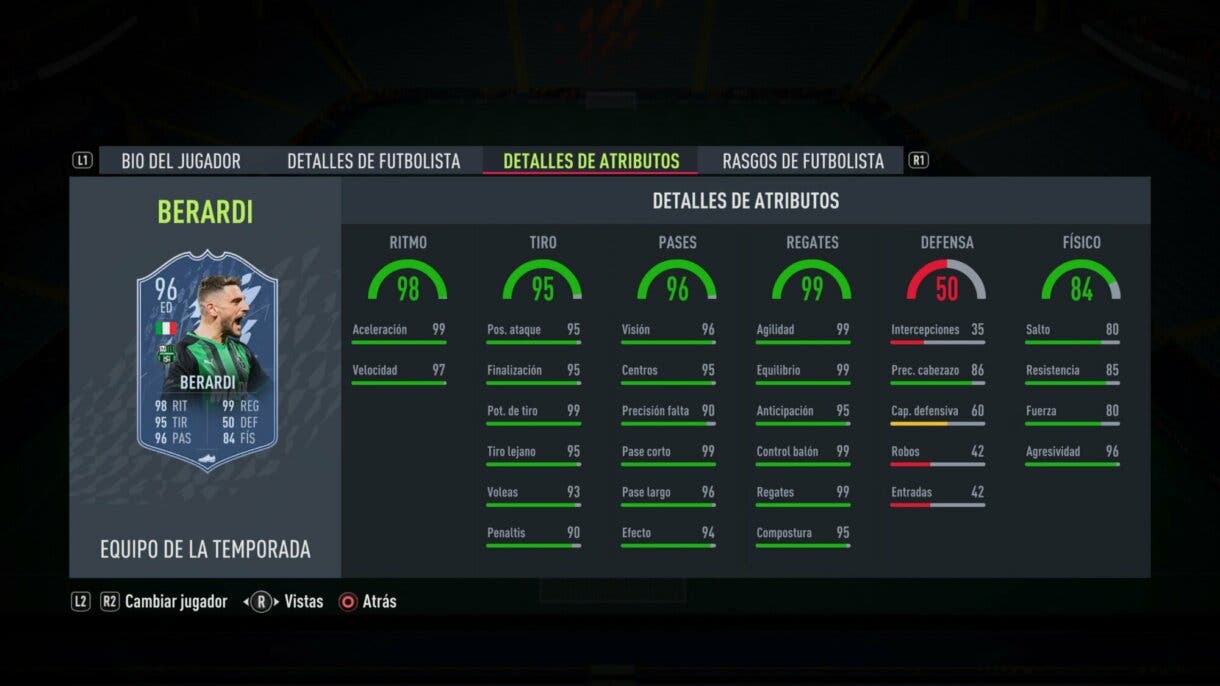 Stats in game Berardi TOTS FIFA 22 Ultimate Team