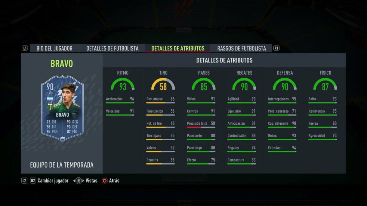 Stats in game Bravo TOTS FIFA 22 Ultimate Team