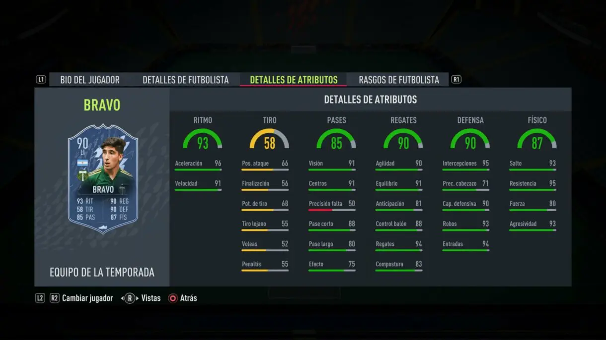 Stats in game Bravo TOTS FIFA 22 Ultimate Team