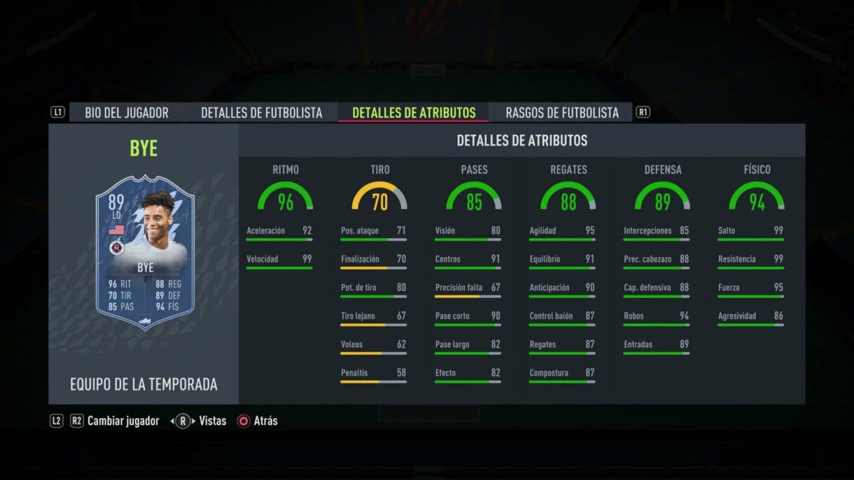 Stats in game Bye TOTS FIFA 22 Ultimate Team