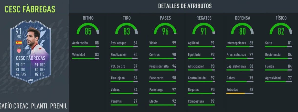 Stats in game Cesc Fábregas Fin de Una Era FIFA 22 Ultimate Team