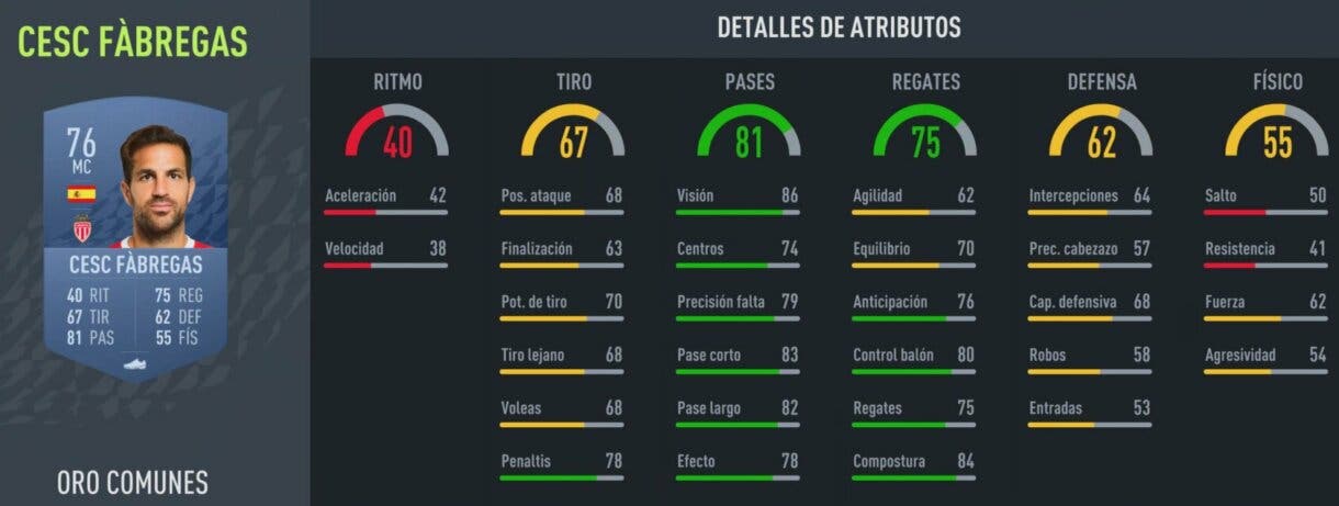 Stats in game Cesc Fábregas oro FIFA 22 Ultimate Team