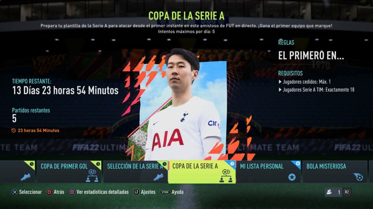 Información general torneo online "Copa de la Serie A" FIFA 22 Ultimate Team