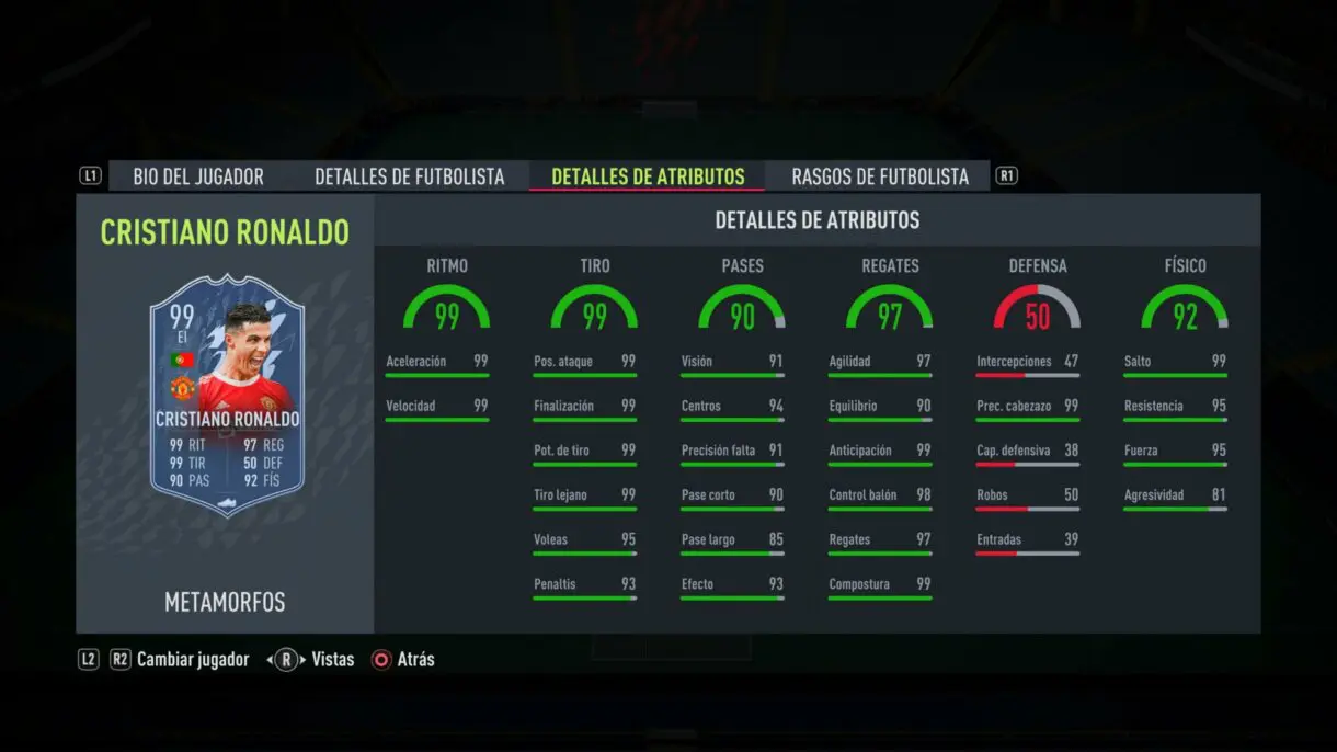 Stats in game Cristiano Ronaldo Shapeshifters FIFA 22 Ultimate Team