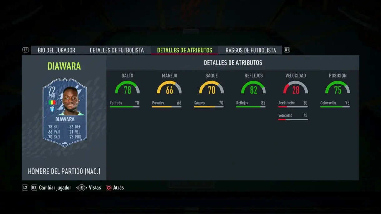 Stats in game Diawara MOTM FIFA 22 Ultimate Team