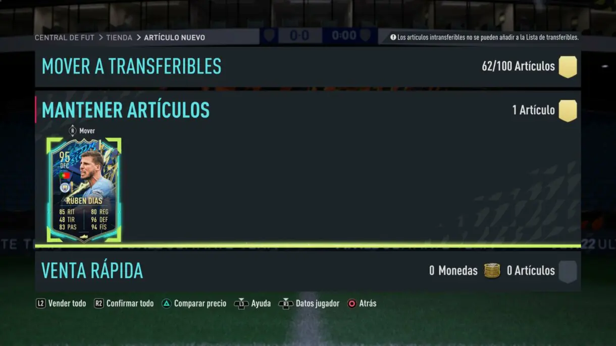 Rúben Dias TOTS en sobre FIFA 22 Ultimate Team
