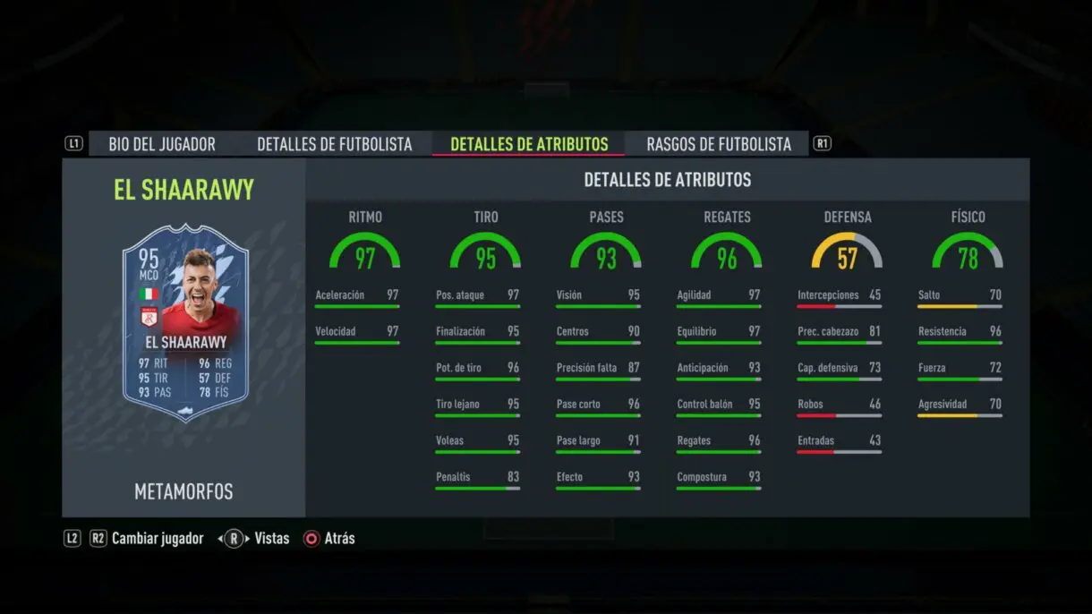 Stats in game El Shaarawy Shapeshifters FIFA 22 Ultimate Team