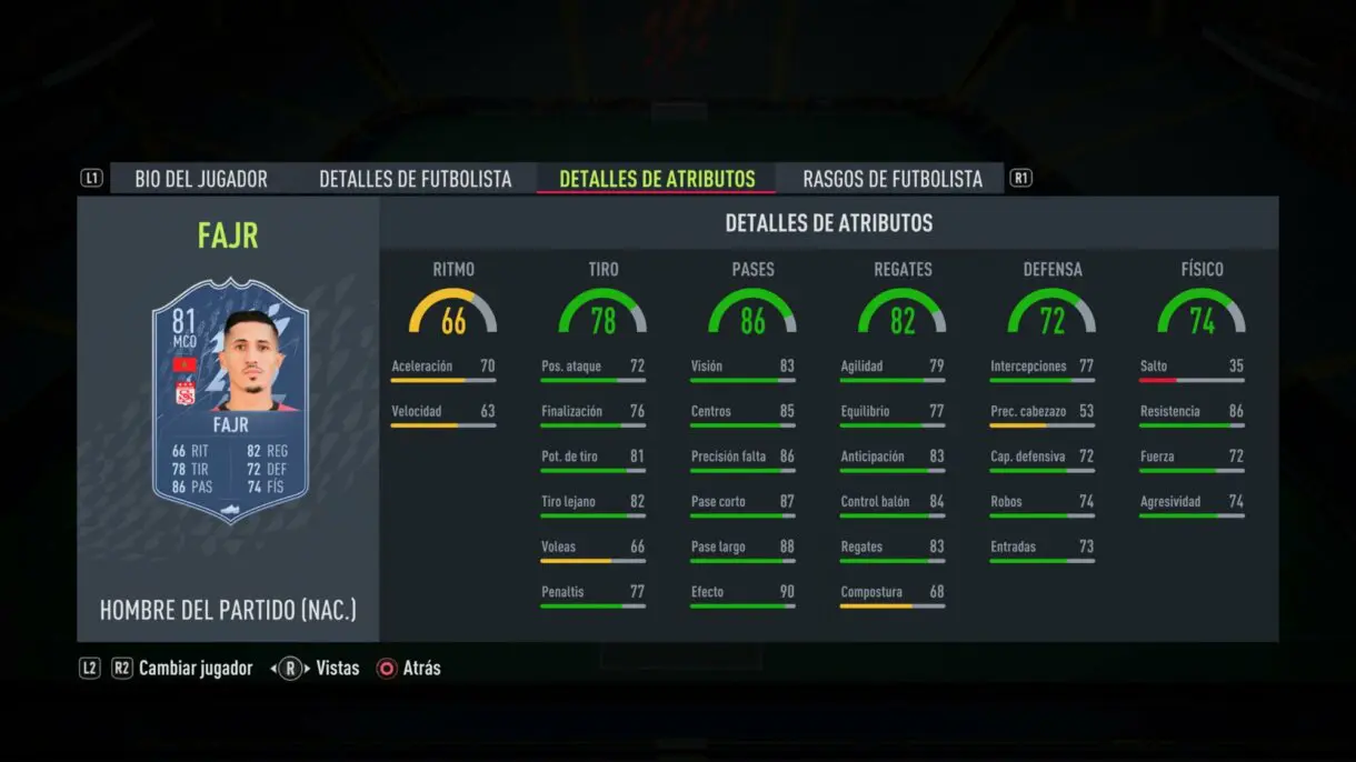 Stats in game Fajr MOTM FIFA 22 Ultimate Team