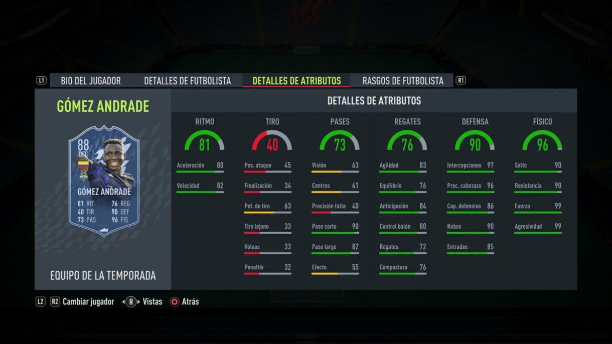 Stats in game Gómez Andrade TOTS FIFA 22 Ultimate Team